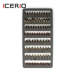 ICERIO 80pcs/Set Portable Boxed Dry Flies Nymph Scud Midge Tying Hook Trout Fishing Fly Lure Baits