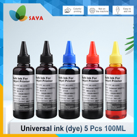 5x100ml Universal Dye Ink Refill for HP Canon Epson Brother Dell Deskjet Inkjet Printer, BK C M Y Bottle Tank Cartridge CISS Ink