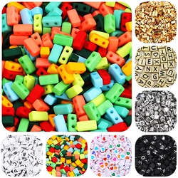 New 100/50Pcs Double Hole Acrylic Letter Beads Square Loose Beads For Jewelry Making DIY Handmade Bracelet Hole 1mm