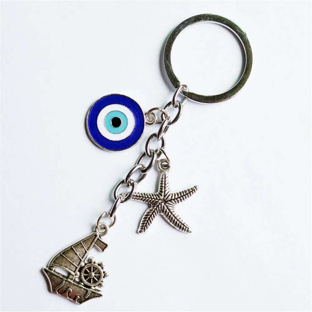 

Alloy Blue Eye Jewelry Key Chain, Tourist Travel Souvenirs, Greece and Turkey, Demon Evil Eyes, Starfish Sailing Pendant, 1Pc