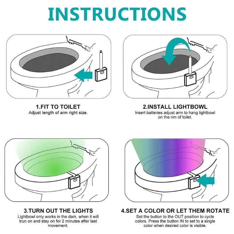 Bacia do banheiro luzes da noite mudança de cor led nightlights com sensor de detecção de movimento legal diversão decoração do banheiro gadget