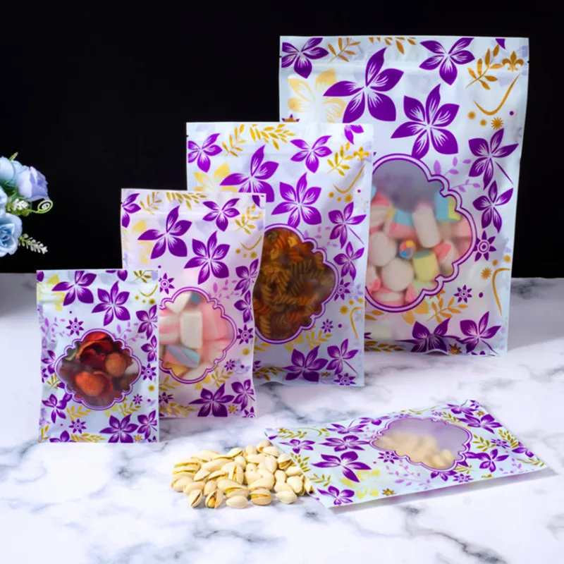 

100pcs Flat Frosted Plastic Zip Lock Packaging Bag Resealable Purple Snack Spice Sugar Kitchen Fidge Fresh Heat Sealing Pouches
