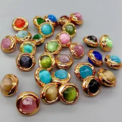 Wholesale 10 PCS Multi Color Cat Eye Faceted Round Beads Metal Bezel Connector