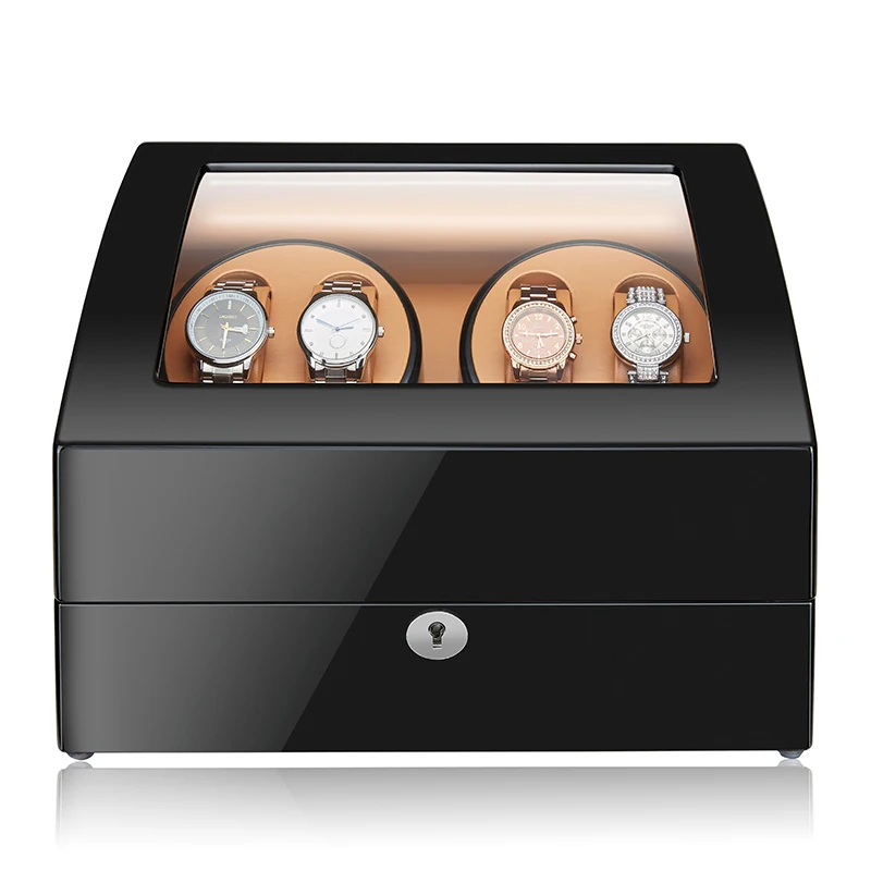 

4 Automatic Wood Watch Winder with 6 Storage Case Black Baking Finish 5 Modes For Mechanical Watch