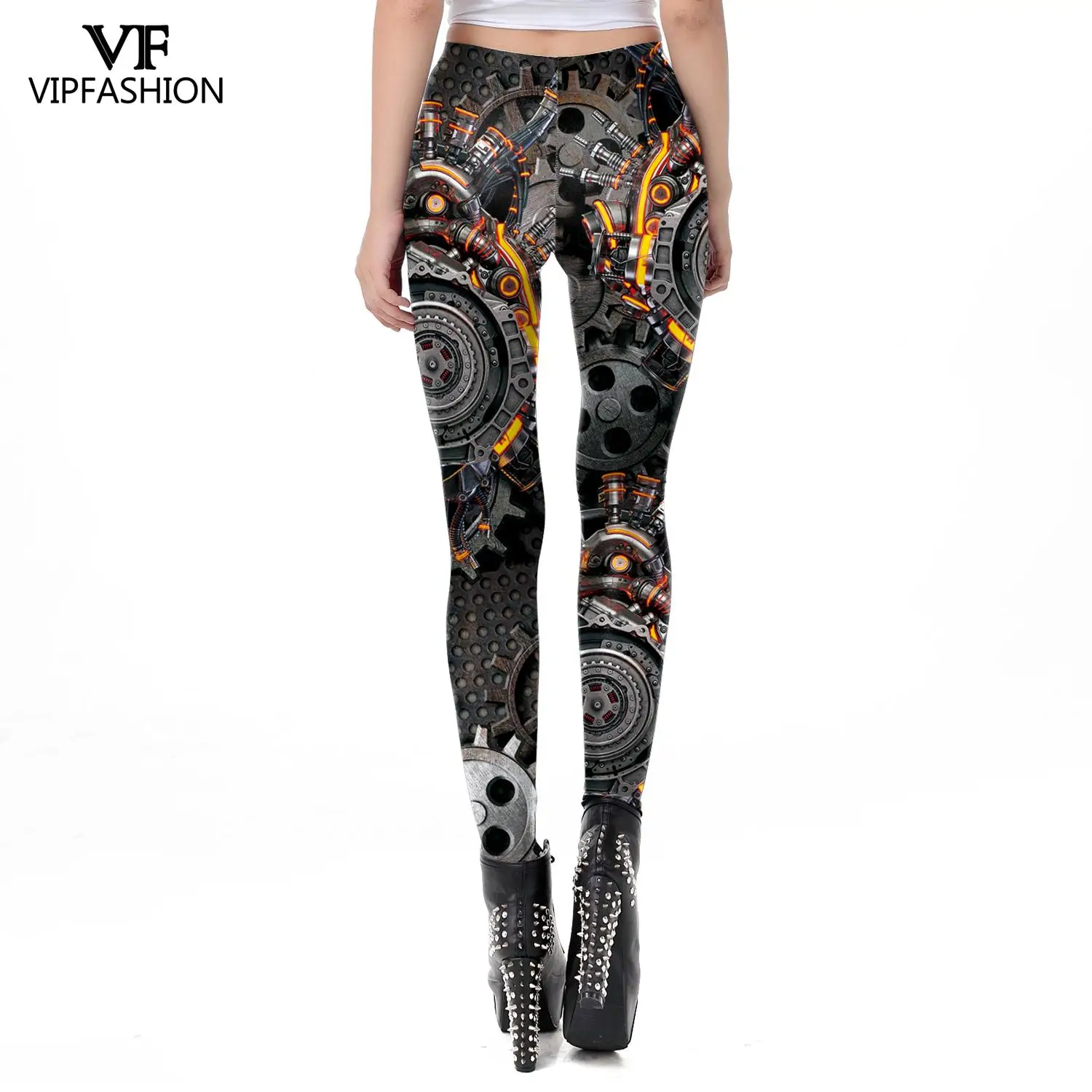 VIP FASHION Women Leggings Punk 3D Print Mid-Waist Pants Summer Sexy Skinny Tights Girl Casual Trousers Elastic Cosplay Leggings