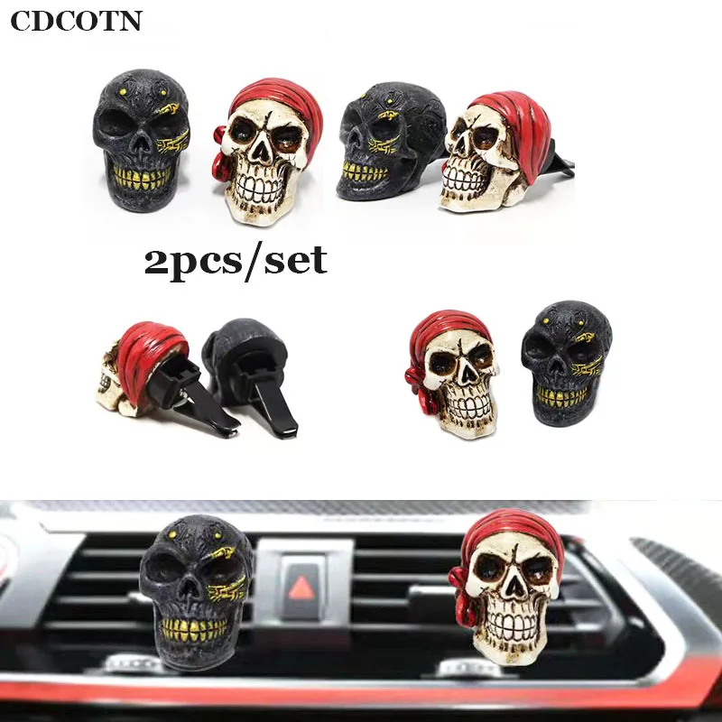 2PCS Car Perfume Air Freshener Aromatherapy Resin Pirate Skull Car Air Conditioner Outlet Fragrance Clip Car Interior Decoration