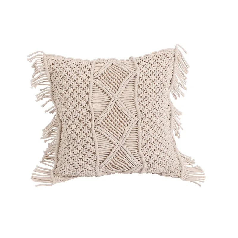 Cushion Cover Cotton Linen Macrame Hand-woven Thread Pillow Covers Geometry Bohemia Style Pillowcase Home Decor 45cm*45cm