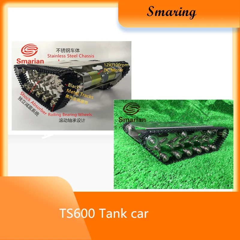 

TS600 Tank car, Stainless steel chassis and Black Metal Tracks,Shock Absorber,for obstacle-surmounting,robot,DIY