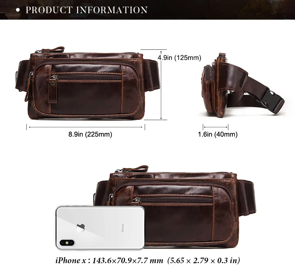 HUMERPAUL Mode Taille Packs Männer Echtes Leder Organizer Reise Brust Tasche Notwendigkeit Taille Gürtel Handy Kleine Bum Tasche – Detail 2