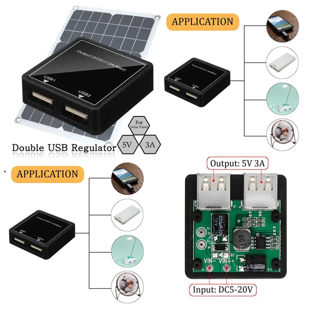 5V-20V To 5V 3A Maximum Dual USB Charger Regulator For Solar Panel Folding Cover With Battery Pack/phone Charging Power Module