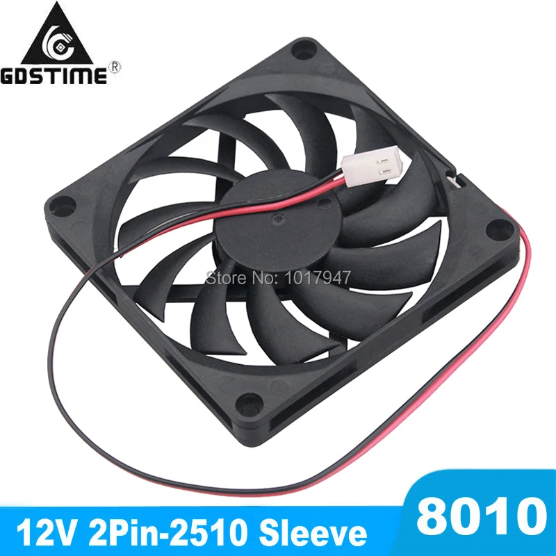 

250PCS Lot Gdstime 8010 80MM 8cm Computer Case CPU Cooling Fan DC 12V 2 Pin 2510 Connector 80x80x10mm Cooler