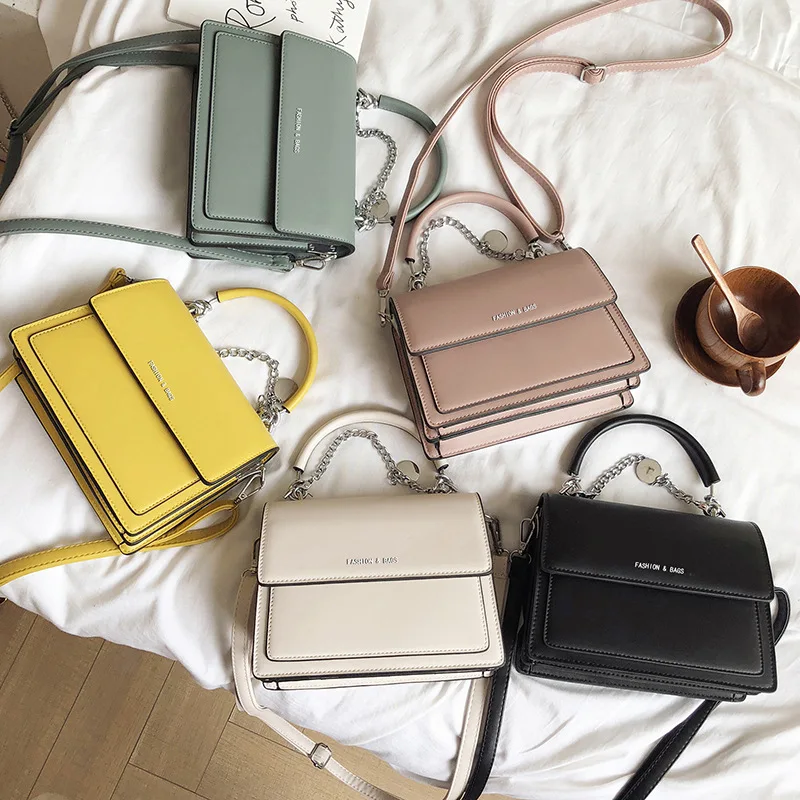 New Fashion Chain Crossbody Bags Simple Solid Color PU Leather Cover Hasp Satchels Shoulder Bag Lady Versatile Casual Handbags