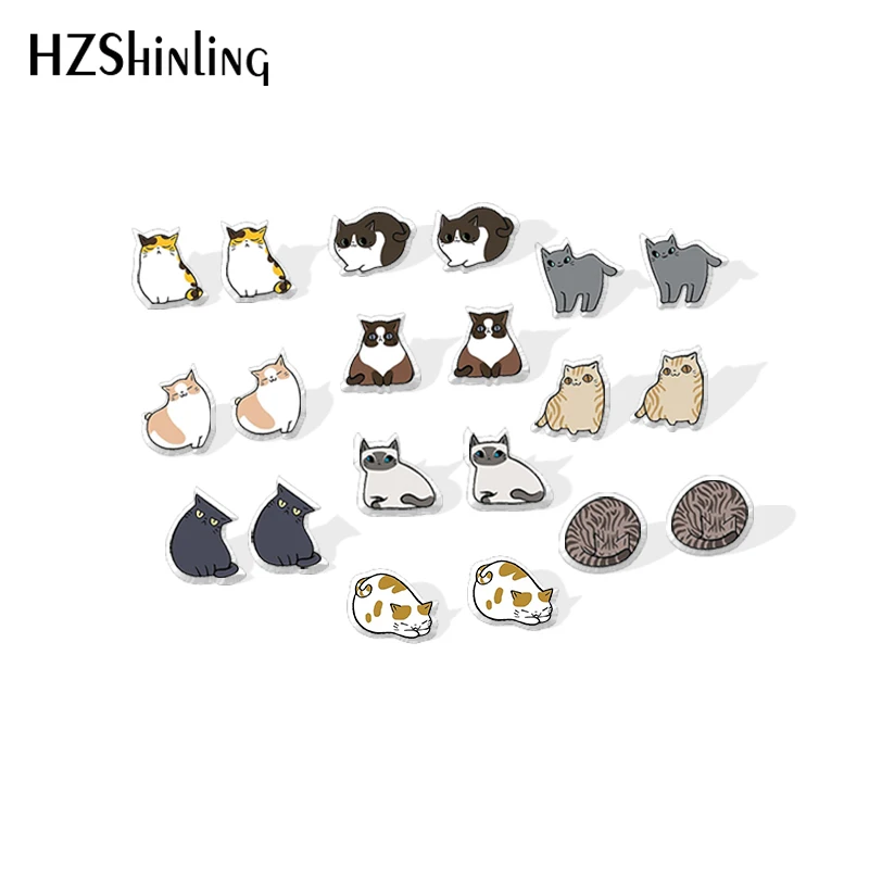 2021 New Siamese Cat Stud Earring Lovely Cats Acrylic Resin Earrings Epoxy Handmade Jewelry Gifts Girl