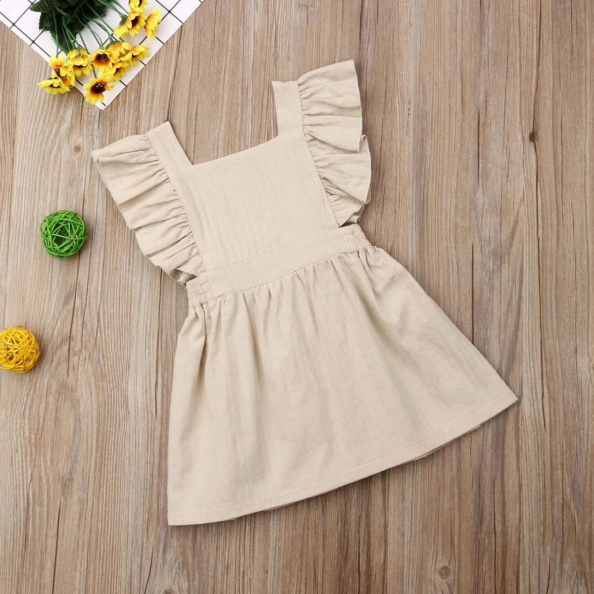 1-6years Toddler Baby Girl Dress Children Clothes Girls Ruffle Sleeve Dress Solid Sleeveless Sundress Kids Summer Outfit