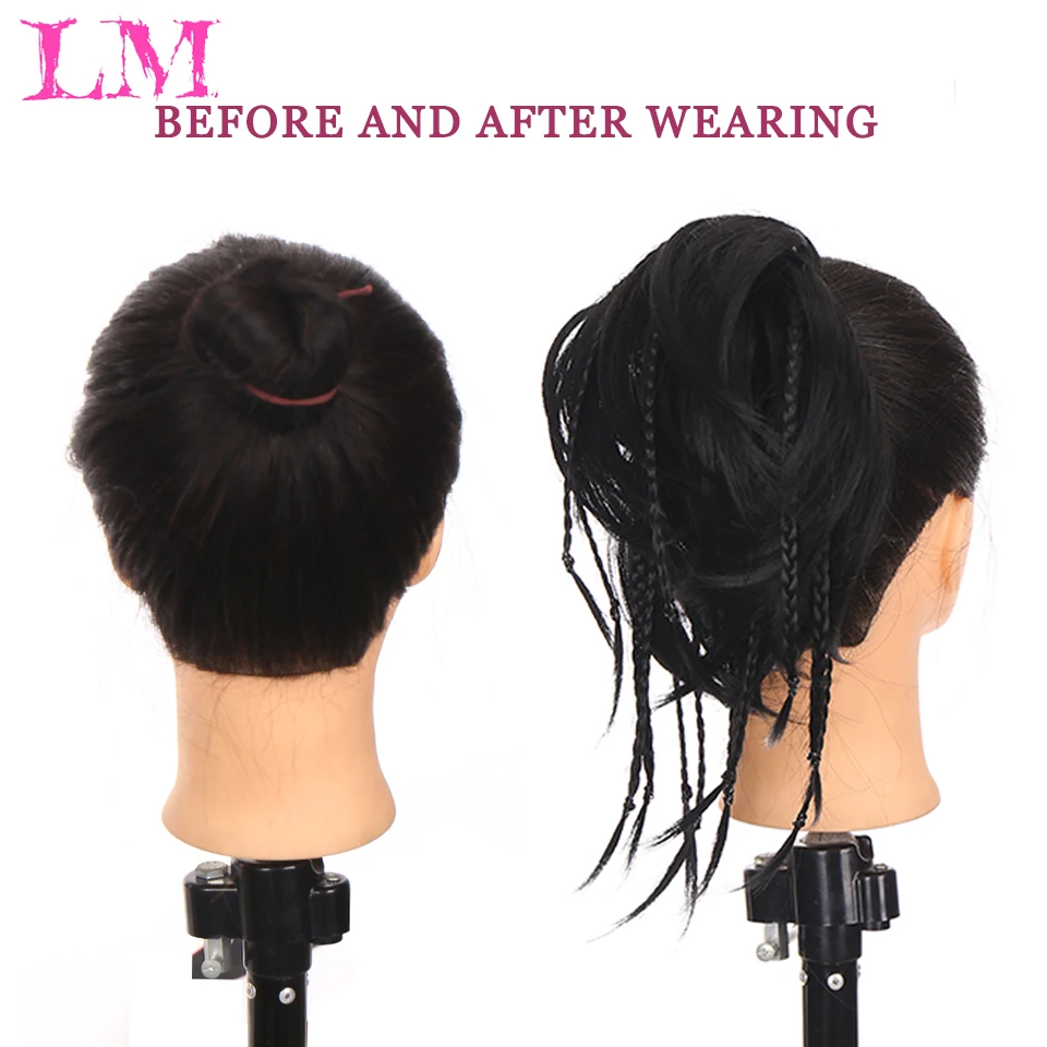 LM Synthetic Straight Chignon With Elastic Band Messy Scrunchie Wrap For Ponytail Extension For Women Braiding Hairpieces