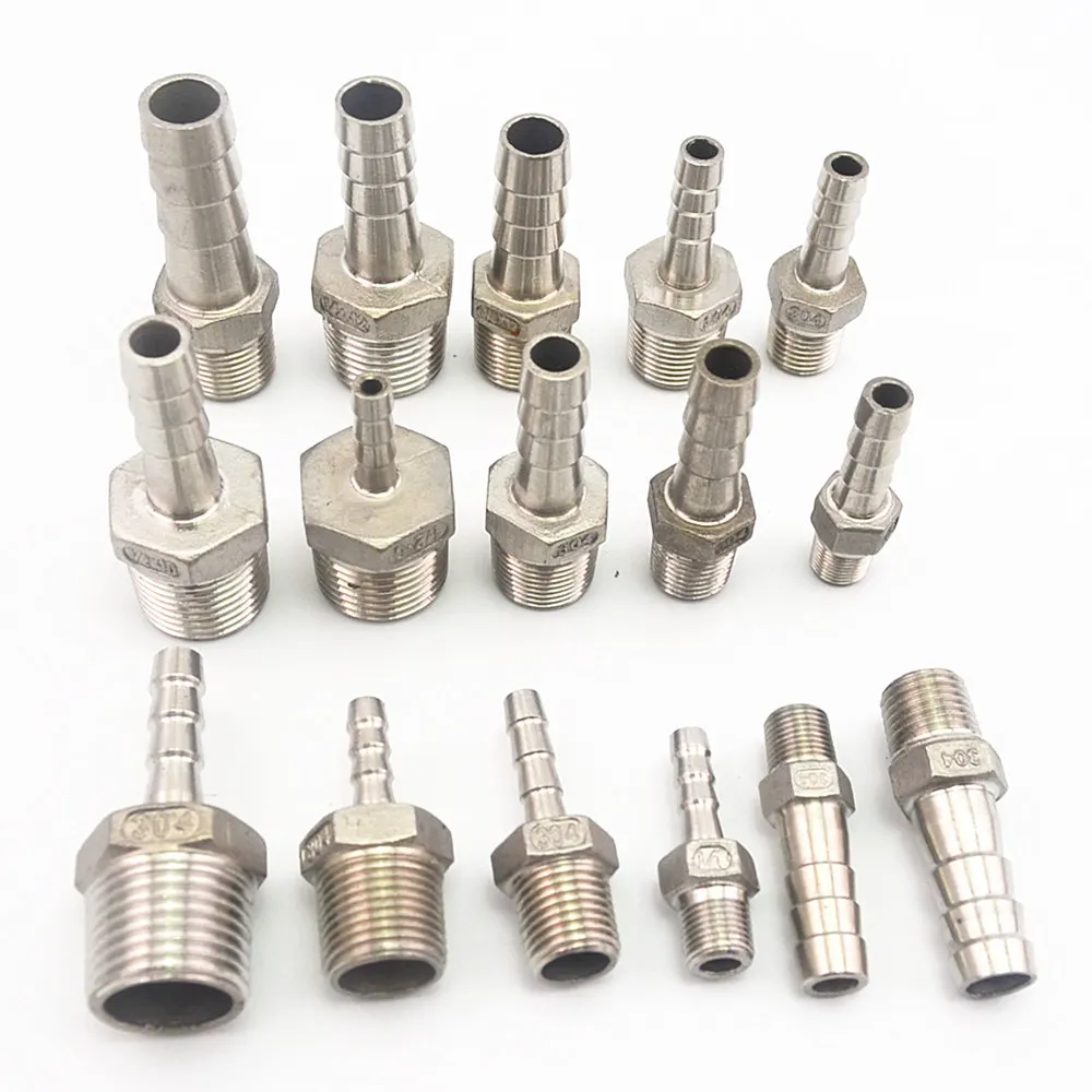 1/8" 1/4" 3/8" 1/2" BSP Male Thread Pipe Fitting to 6 8 10 12mm ID Barb Hose Tail Reducer Fitting Multi Size Stainless Steel 304