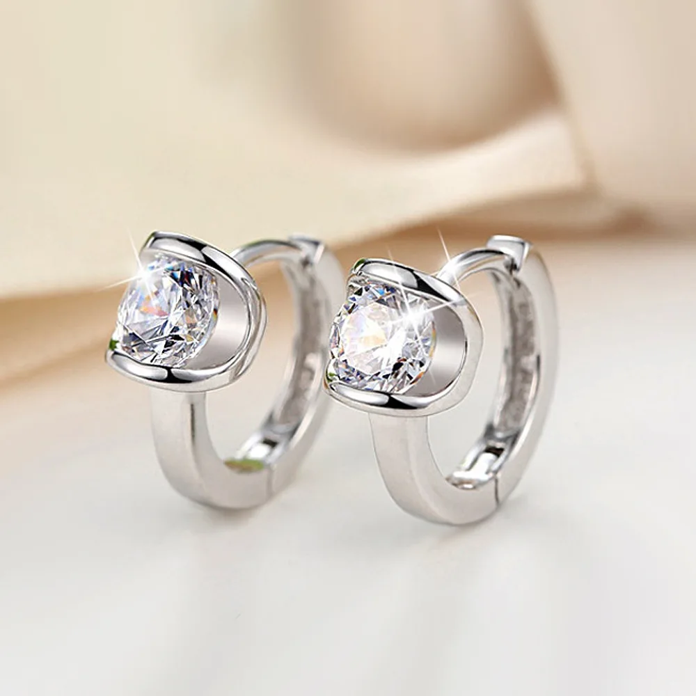 100% 925 Silver Needle Jewelry Buckle Earrings High-grade Zircon Girl Pendientes Plata Brincos Button Earrings For Women