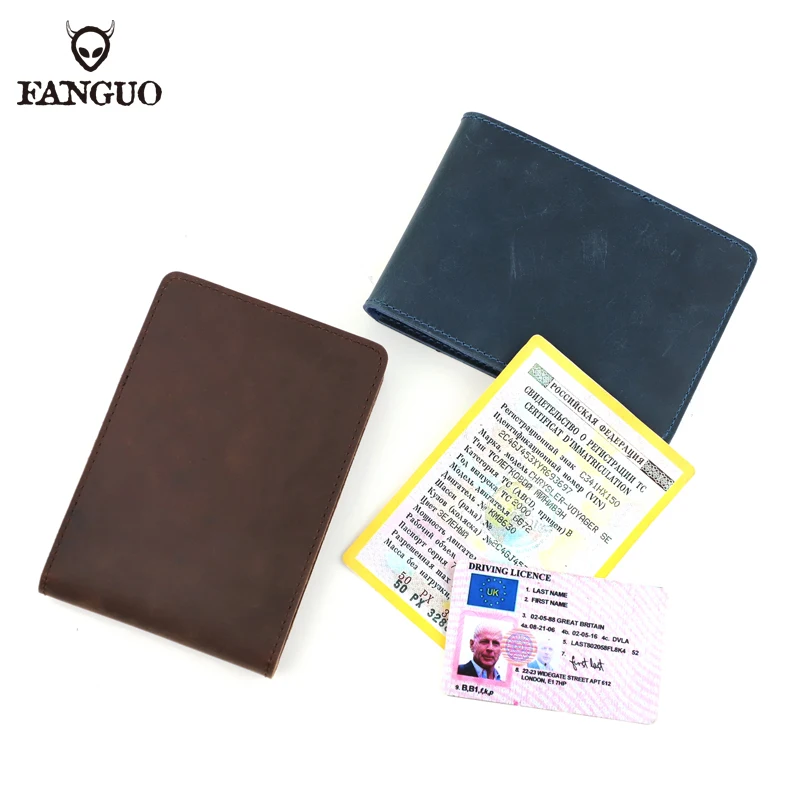 Handmade Car Auto Documents Holder Genuine Leather Credit Card Slots Retro Driver License Bag Card Wallet