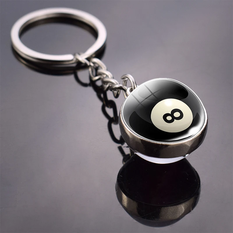 Sports Ball Key Chain Football Baseball Basketball Volleyball Double Side Keychain Glass Ball Trinket Pendant Keyring