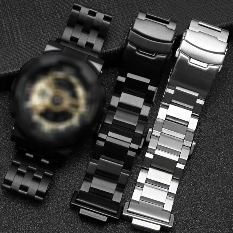 Stainless steel watchband for GA-110GB GA/GD/GLS-100 110 120 watch strap black silver solid metal wrist bracelet