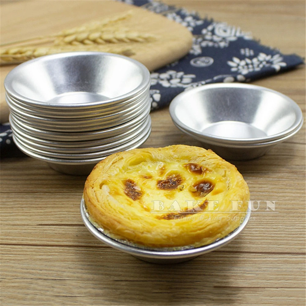 10pcs 2 Sizes Flat Bottom Bowl Egg Tart Mould Anodized Aluminum Baking Tool Household Cake Oven Pudding Jelly Molds DIY Bakeware