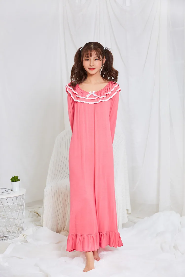 Spring Autumn Ladies Long Sleeves Modal Cotton Princess Nightgown Girl Student Royal Princess Sleepwear Lounge Negligee Homewear