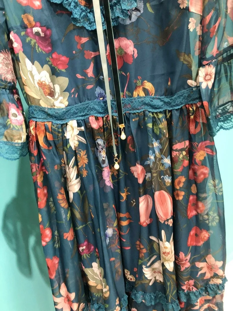 Vestidos de seda de imitación de encaje con estampado Floral para mujer, conjuntos de dos piezas, transparentes, Vintage, de princesa con dobladillo grande, nueva moda