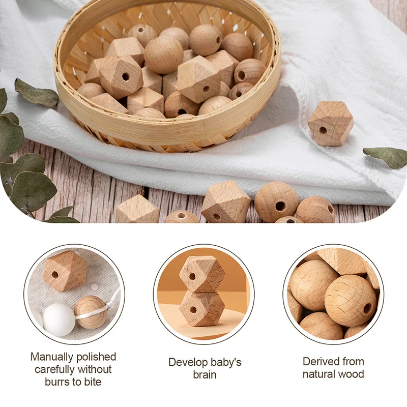 TYRY.HU Beech Wooden Beads Wood Round Beads 14-18MM Eco-friendly Wooden Beads For Jewelry Making DIYTeething Pacifier Chains