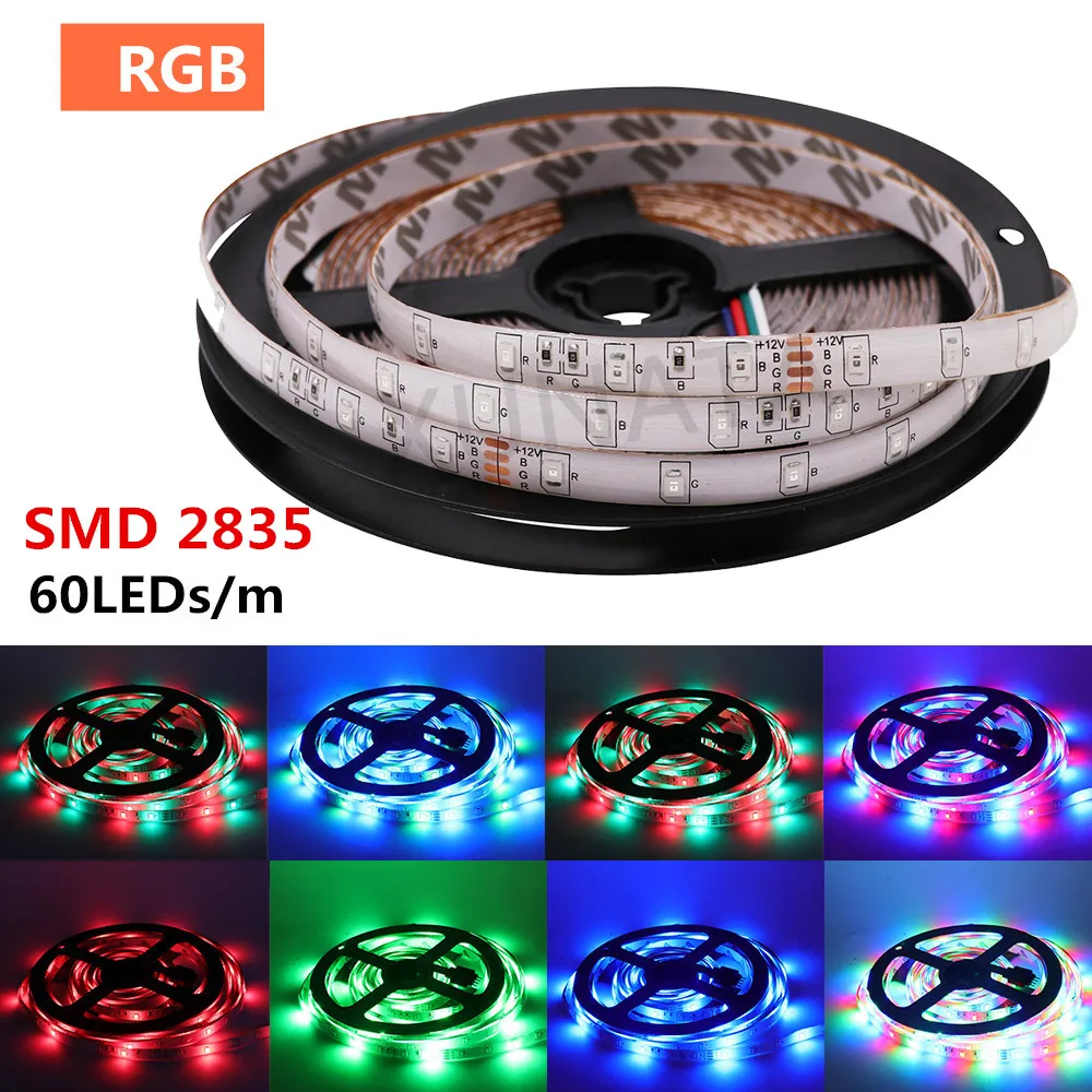 Rgb tira conduzida dc 12v 60leds/m smd 2835 impermeável ip21 ip65 iluminação interna fita flexível conduziu a lâmpada de luz 5m