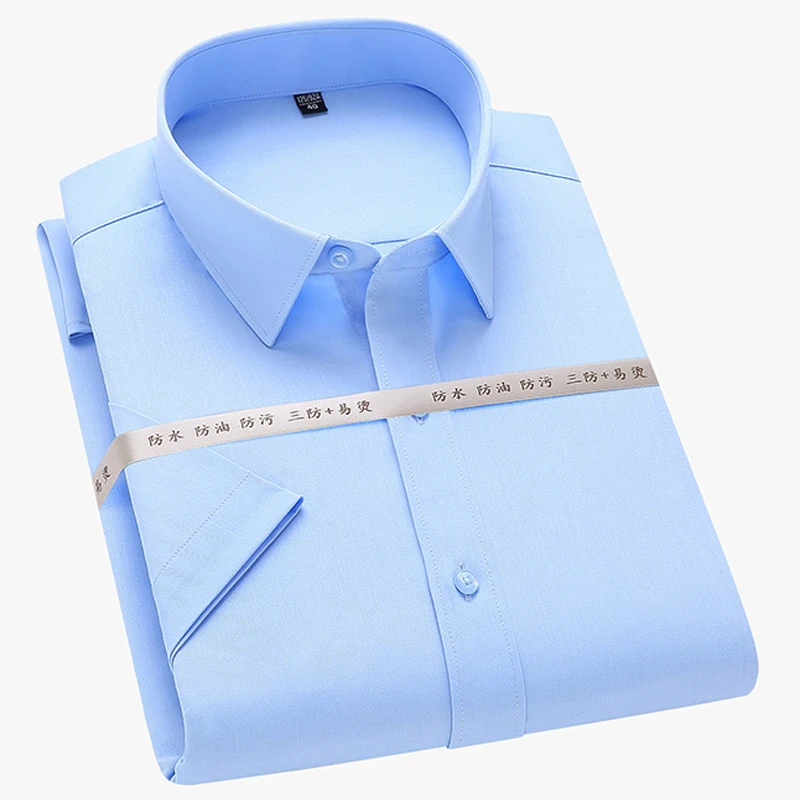 Men's Summer Short Sleeve Soft Stretchy Dress Shirts Pocketless Standard-fit Formal Business Work Office Easy-care Tops Shirt