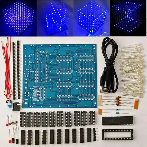 3D LED Square 8x8x8 LED Cu-be 3D Light Square Blue LED Electronic DIY Kit Tempered ability novelty news 3mm led