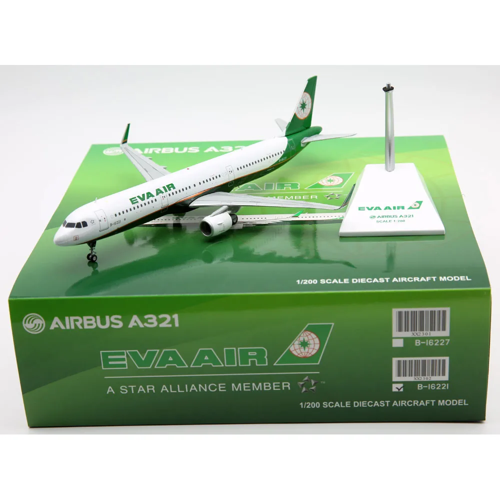 

1:200 Alloy Collectible airplane JC Wings XX2302 EVA Air "StarAlliance" Airbus A321 Diecast Aircraft Model B-16221 With Stand