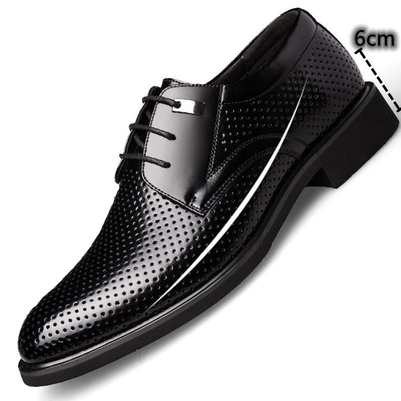 

Men Summer Sandals 6CM Hidden Heel Men's Wedding Shoes Heightening Mens Formal Business Leather Oxford