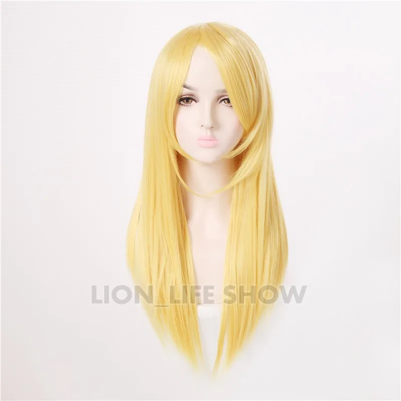 Alice in Wonderland Alice Yellow Golden Cosplay Wig Straight Long Synthetic Hair Costume Party Halloween Wigs + Free cap