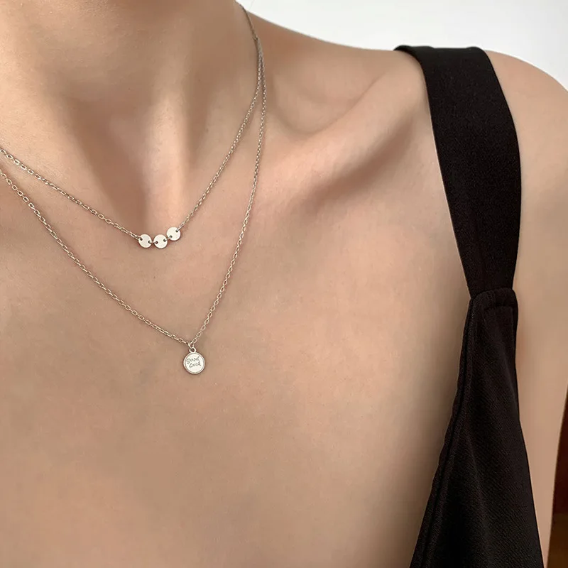 Hot 925 sterling silver Round shape Diamond Round Double Necklace Women Clavicle Chain Fine Jewelry Party Wedding Accessories