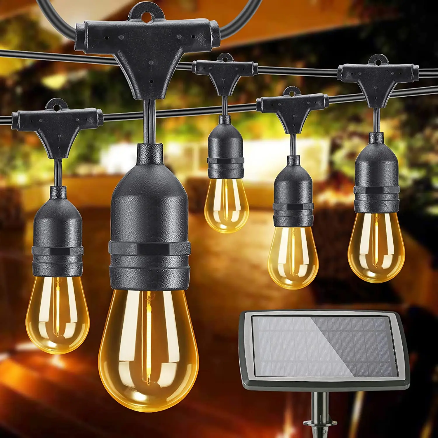 Solar String Lights Outdoor Hanging S14 Globe Patio Lights with Vintage Bulb Commercial Grade Waterproof Lamp for Garden Bistro