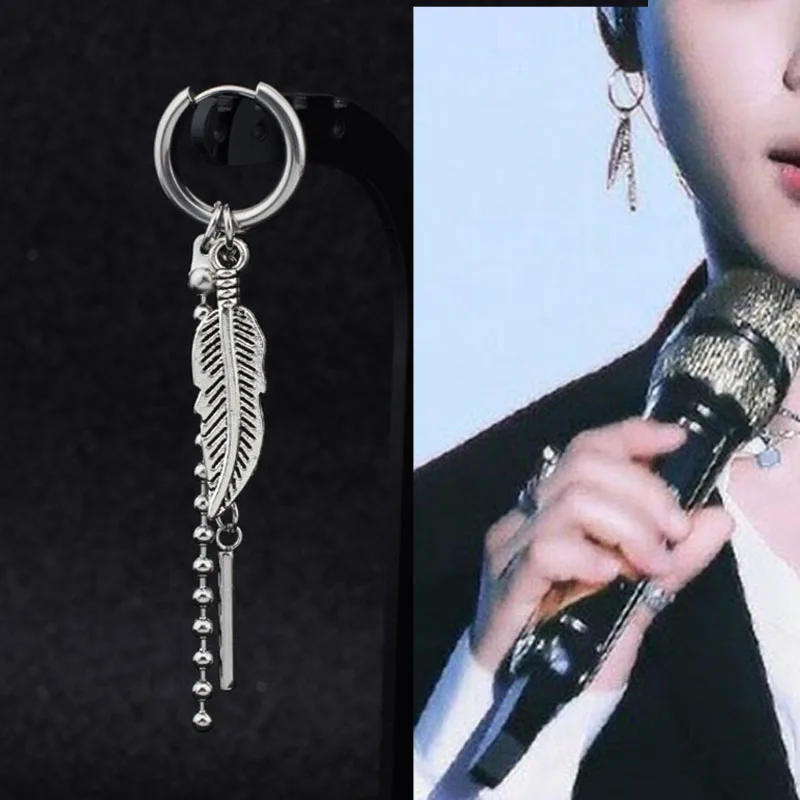 Image 5: KPOP coréen en acier inoxydable boucles d'oreilles femmes hommes lune plume chaîne croix géométrique Punk boucles d'oreilles Hip Hop bijoux unisexe
