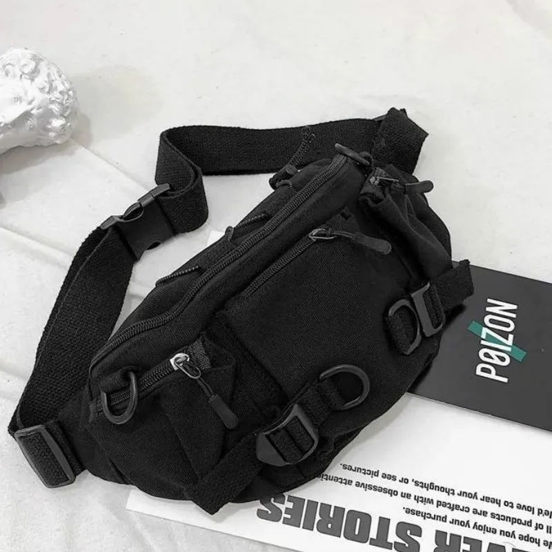 Waist Bags Women Hip Hop Unisex Canvas Fanny Belt Pack Couple Travel Hiking Bag Harajuku Cargo Simple Casual All-match Fashion