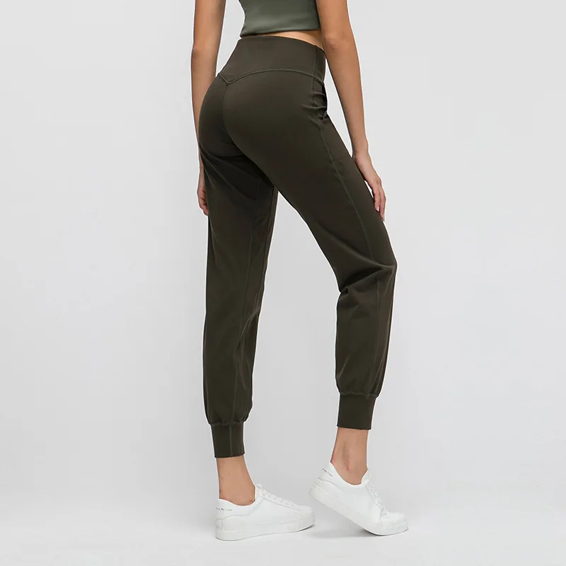 Women Naked-feel Fabric Loose Fit Sport Active Lounge Jogger Butter Soft Elastic Leggings with two side pockets Full length