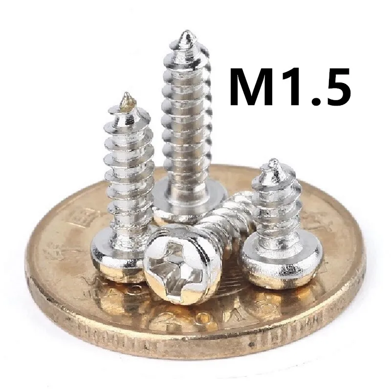 

1000pcs/lot M1.5x3/4/5/6/8mm GB845 PA Nickel plated round head micro pan head cross tapping screw