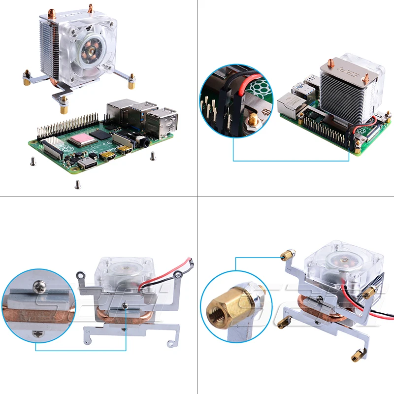 52Pi ICE Tower Raspberry Pi 4B Cooling Fan Super Heat Dissipation 7 Colors Light Bracket + Acrylic   Case for Raspberry Pi 4/3B