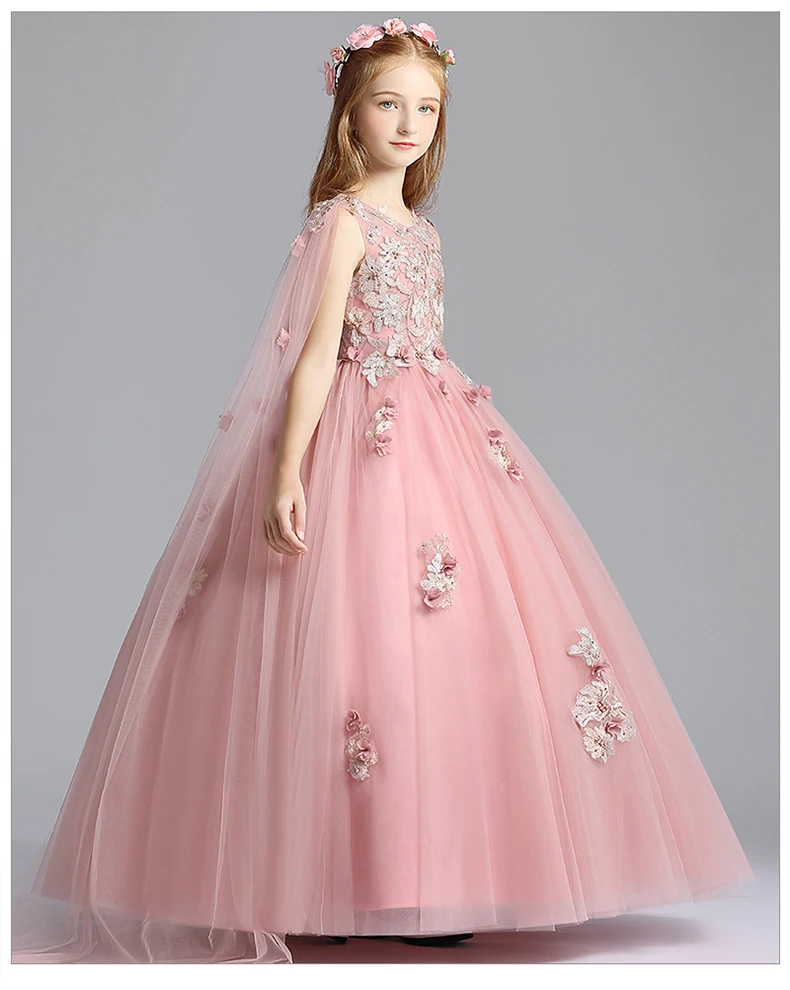 Formal Elegant Flower Lace Girls Dress Wedding Princess Dresses for Girls Party Dress Long Tulle Prom Gown First Communion Gown