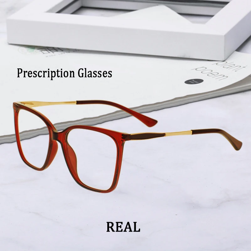 REAL Brand Women Square Prescription Glasses Anti Blue Light Photochromic Optical Eyewear Frame 1003