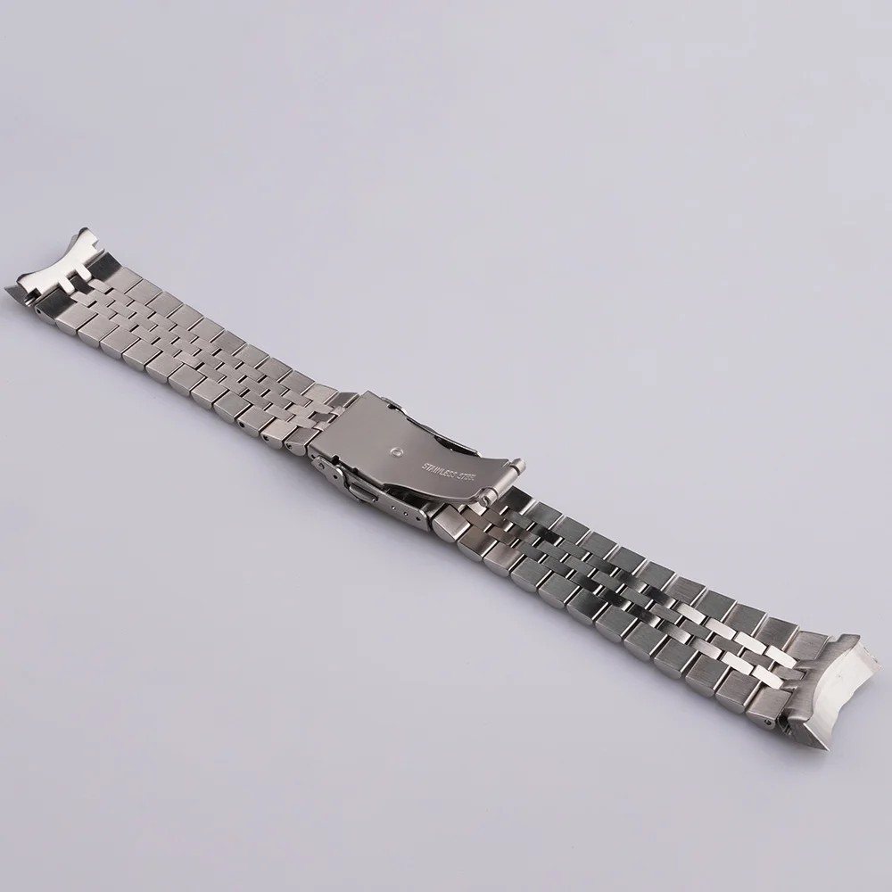 CARLYWET 22mm Solid Curved End Stainless Steel Silver Jubilee Watch Band Strap Luxury Bracelets For Seiko SKX007 009