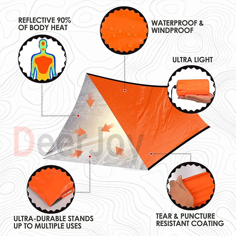 Emergency Tent Shelter Survival Tent 2 Person Resistant Ultra Lightweight Life Tent Water and Windproof Tube Tent Camping Hiking