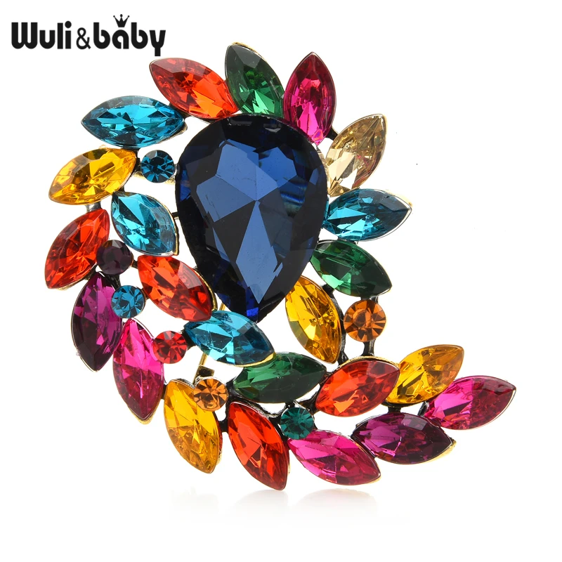 Wuli&baby Palace Style Crystal Waterdrop Flower Brooches For Women Party Office Banquet Brooch Pins Gifts