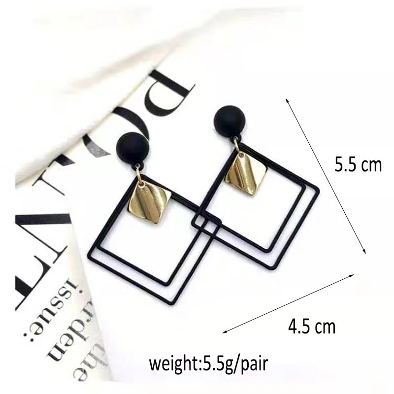 Multilayer Geometric Square Drop Earrings for Women Wedding Party Simple Jewelry Black Acrylic Hollow Statement Dangle Earrings