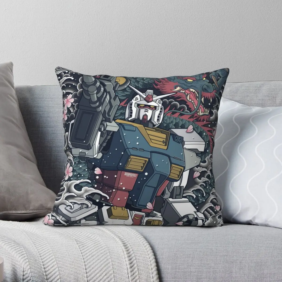 Gundam Blue Dragon Tattoo Square Pillowcase Polyester Linen Velvet Creative Zip Decor Home Cushion Case