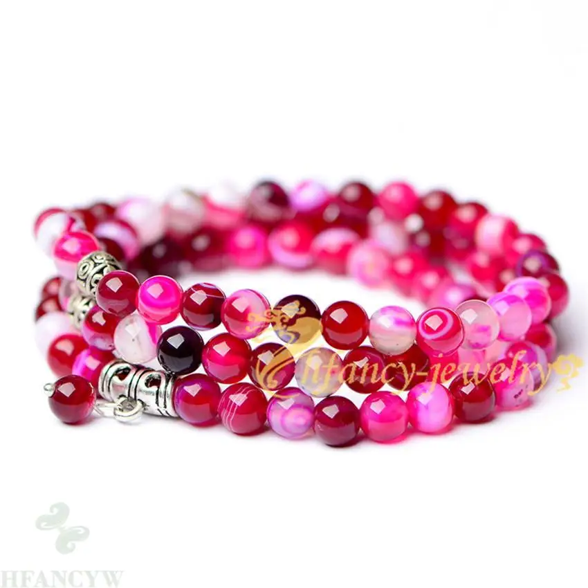 

6mm Pink Onyx 108 beads Bracelet natural pray Wristband Handmade Fancy Veins Meditation Lucky Bless mala