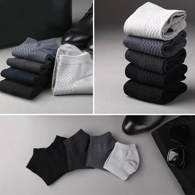 5Pairs/Lot Men's Bamboo Fiber Socks Business Short Breathable Ankle Socks Male Sock High Quality Large Size EU39-48